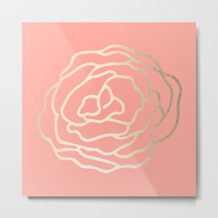 Flower in White Gold Sands on Salmon Pink Metal Print