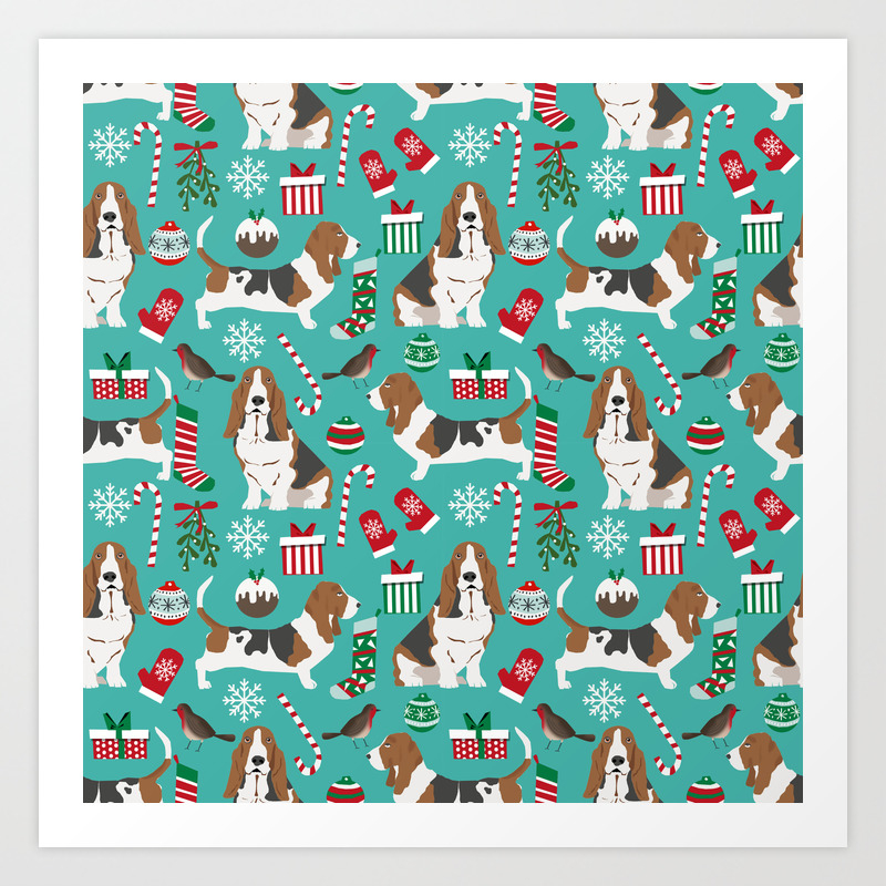 Basset Hound Christmas Pattern Print Pet Friendly Dog Breed Art