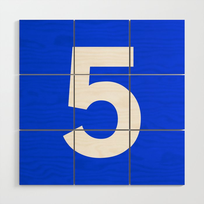 Number 5 (White & Blue) Wood Wall Art