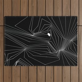 Confinement Black Ink on White Geometric Drawing Inverted Outdoor Rug