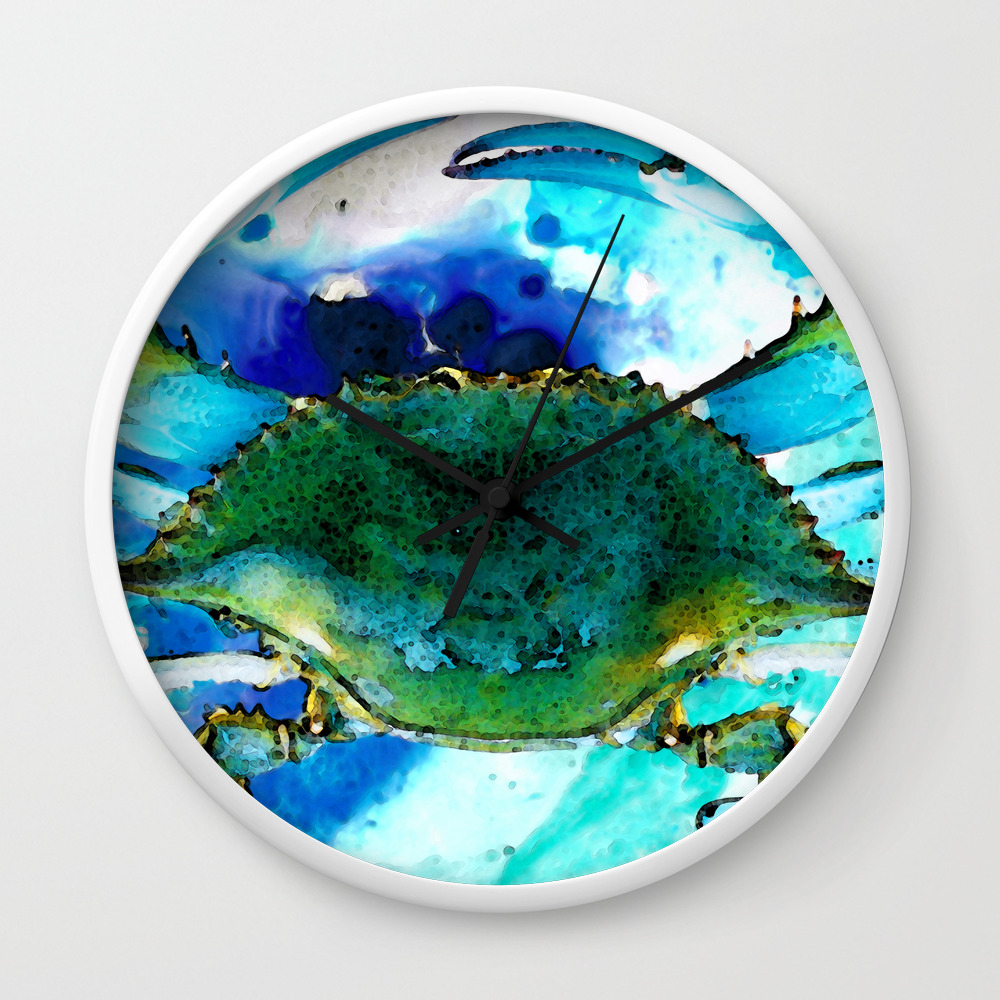 Blue Crab Abstract Seafood Painting Wall Clock By Sharoncummings