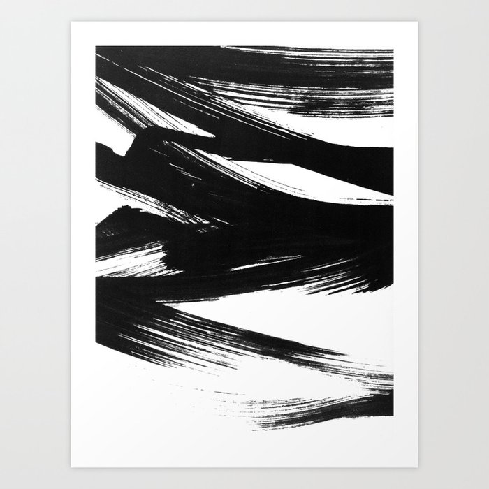 Gestural Abstract Black And White Brush Strokes Art Print By