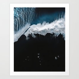 Surreal minimalist crashing wave on a black sand beach in Iceland  Art Print