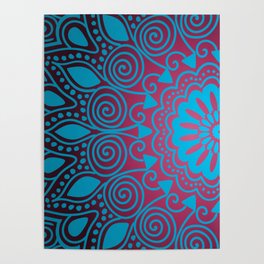 Midnight Blue and Red Mandala Poster
