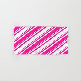 [ Thumbnail: Deep Pink and Mint Cream Colored Lines/Stripes Pattern Hand & Bath Towel ]