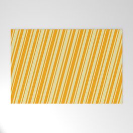 [ Thumbnail: Pale Goldenrod and Orange Colored Lined/Striped Pattern Welcome Mat ]