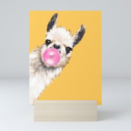 Bubble Gum Sneaky Llama in Yellow Mini Art Print