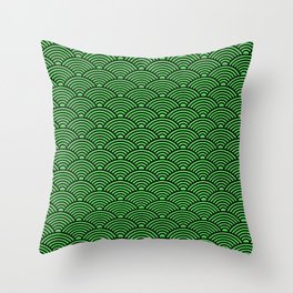 Japanese Waves (Black & Green Pattern) Throw Pillow