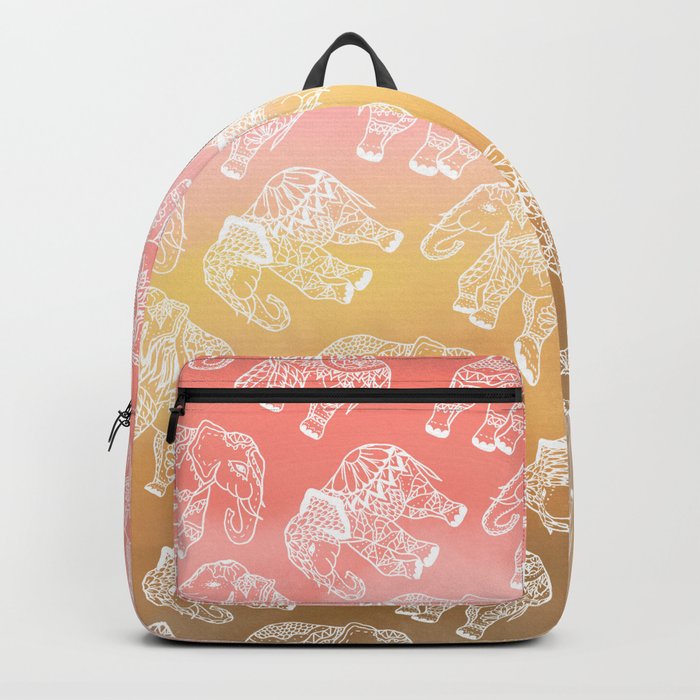 Paisley floral lace elephants illustration pink brown boho watercolor Backpack
