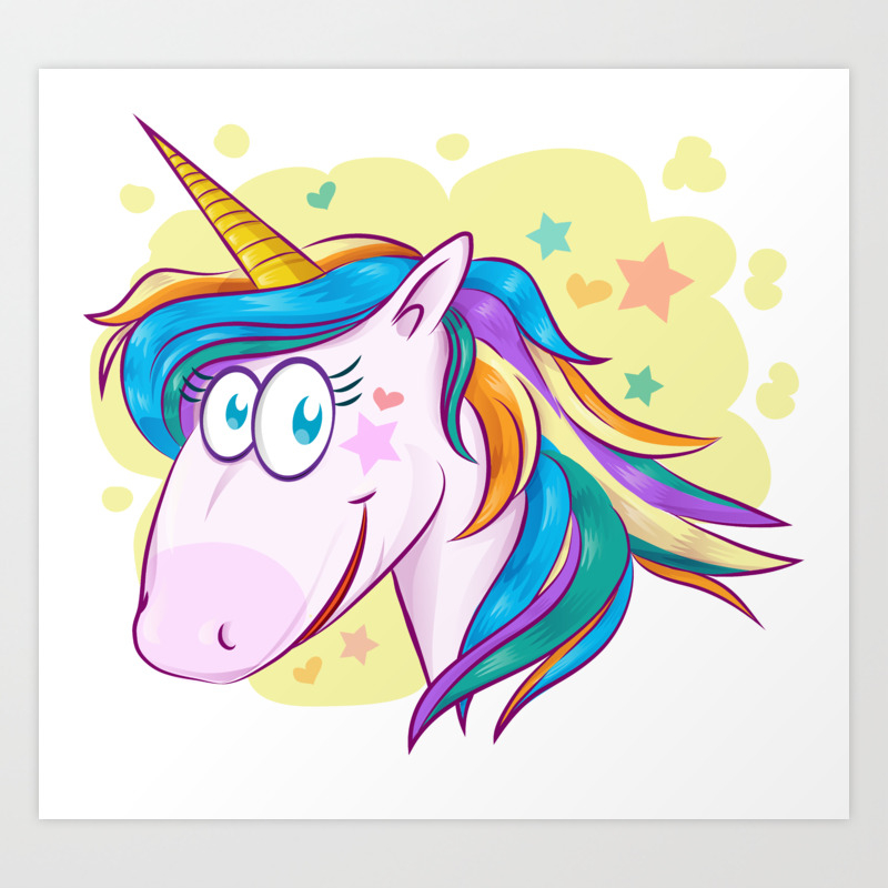 Unicorn Face Cartoon On Background Art Print By Doomko Society6