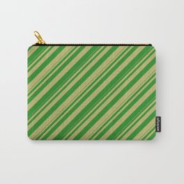 [ Thumbnail: Forest Green & Dark Khaki Colored Lines/Stripes Pattern Carry-All Pouch ]