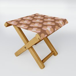 Pink and Brown Mid Century Floral Pattern Folding Stool