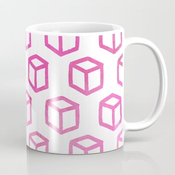 Abstract Hand Painted Magenta Pink Geometric Cubes Coffee Mug
