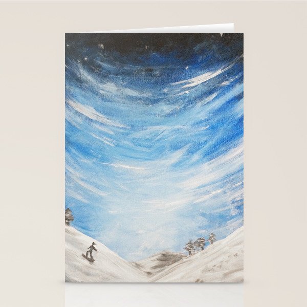 Snow Scene Snowboarding On Winter Mountain Stationery Cards By