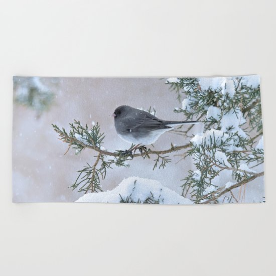 Snow Day Junco Beach Towel