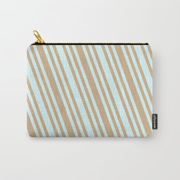 [ Thumbnail: Light Cyan & Tan Colored Striped Pattern Carry-All Pouch ]
