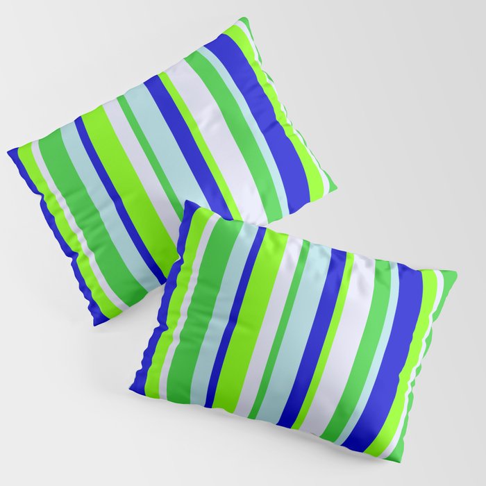 Colorful Powder Blue, Blue, Chartreuse, Lavender & Lime Green Colored Lines Pattern Pillow Sham