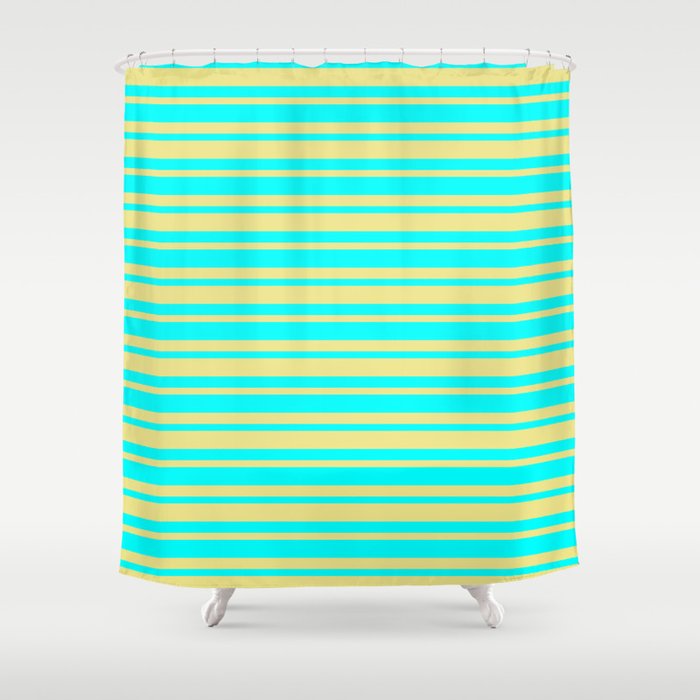 Cyan and Tan Colored Pattern of Stripes Shower Curtain