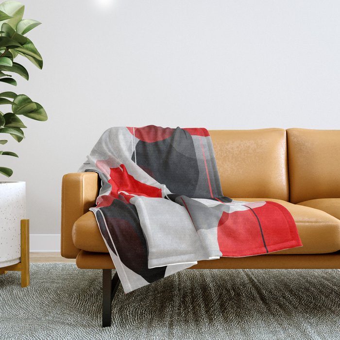 Modern Anxiety Abstract - Red, Black, Gray Throw Blanket