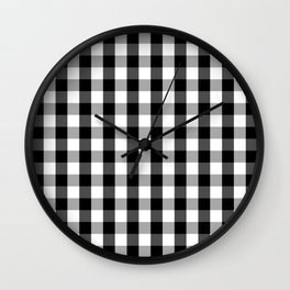 Large Black White Gingham Checked Square Pattern Wall Clock