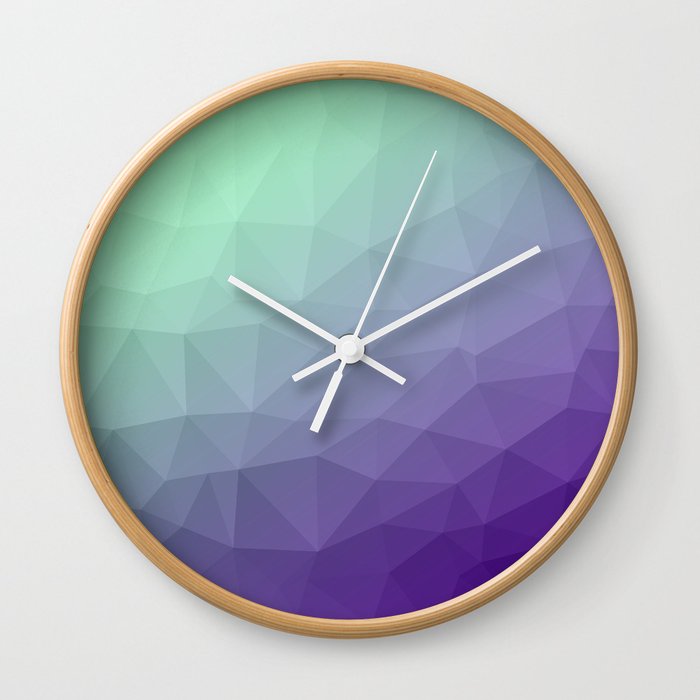 Purple green ombre gradient geometric mesh pattern Wall Clock