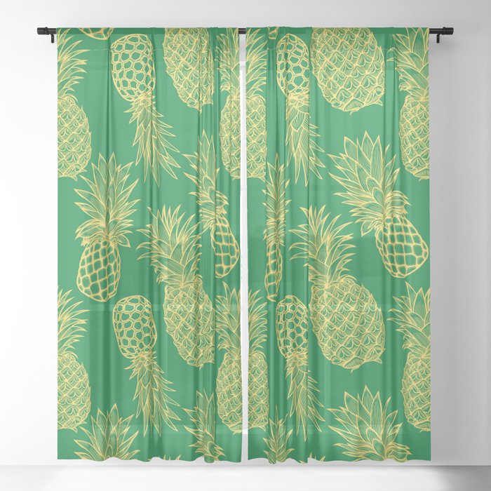 Fresh Pineapples Green & Yellow Sheer Curtain