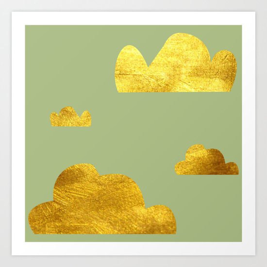 Gold Clouds green Art Print