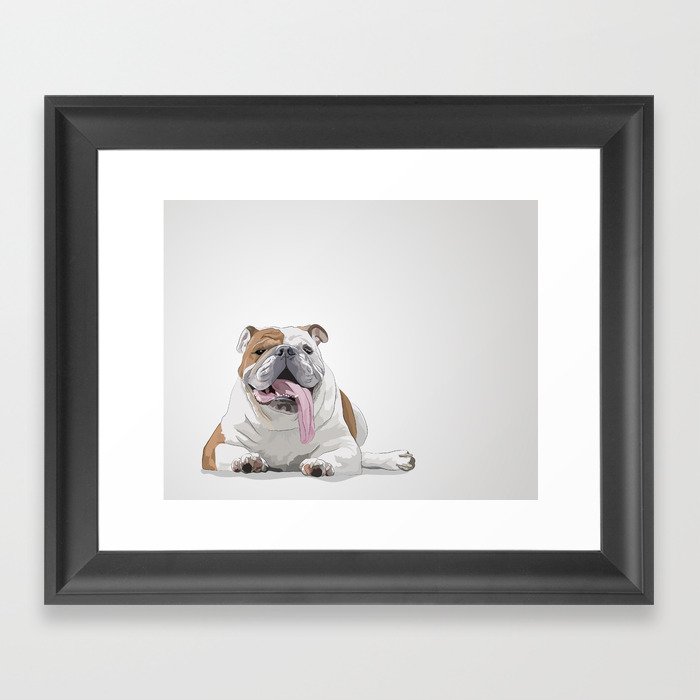 Bulldog with a Big Tongue Illustration Framed Art Print