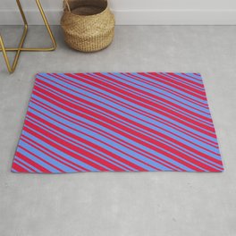 [ Thumbnail: Crimson and Cornflower Blue Colored Lines Pattern Rug ]