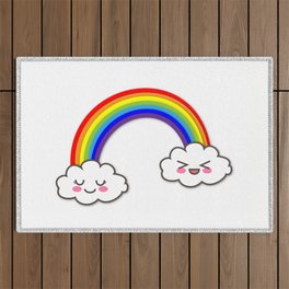 Cute Rainbow Clouds Love Emoji Outdoor Rug