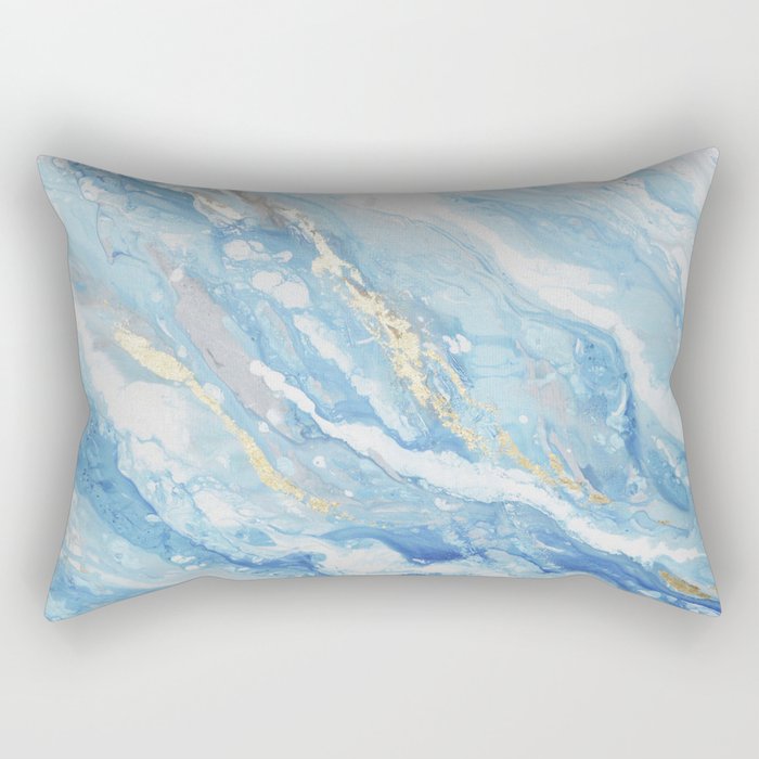 Gilded White Blue Marble Texture Rectangular Pillow