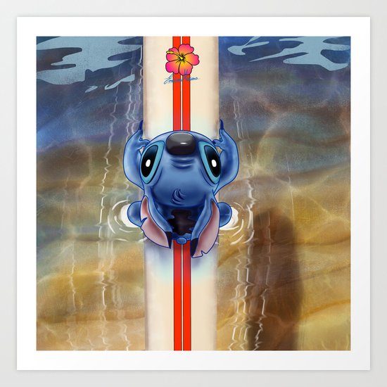 Waiting for the perfect wave...Stitch..^^ Art Print