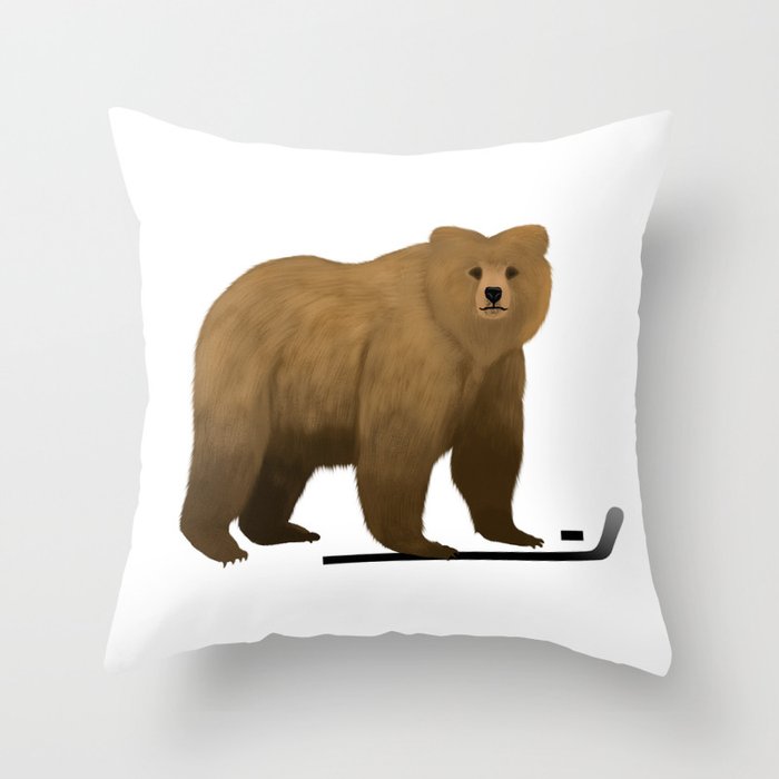 Bear Hockey Throw Pillow