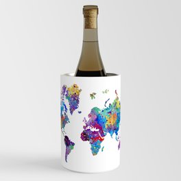 World Map Watercolor Wine Chiller