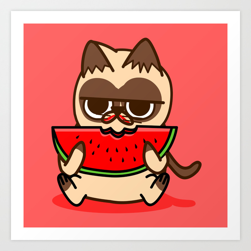 Watermelon Cat Food Animals Art Print By Grumpycats Society6