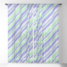 [ Thumbnail: Green, Medium Slate Blue, and Lavender Colored Lines Pattern Sheer Curtain ]