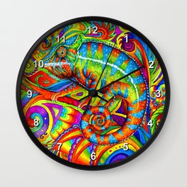 Psychedelizard Colorful Psychedelic Chameleon Rainbow Lizard Wall Clock