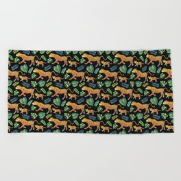 Jaguar and Cub pattern (tropical)  Beach Towel