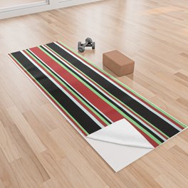 [ Thumbnail: Light Green, Red, Light Cyan, and Black Colored Striped/Lined Pattern Yoga Towel ]