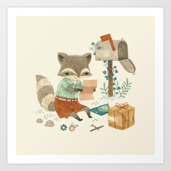 Raccoon Post Art Print