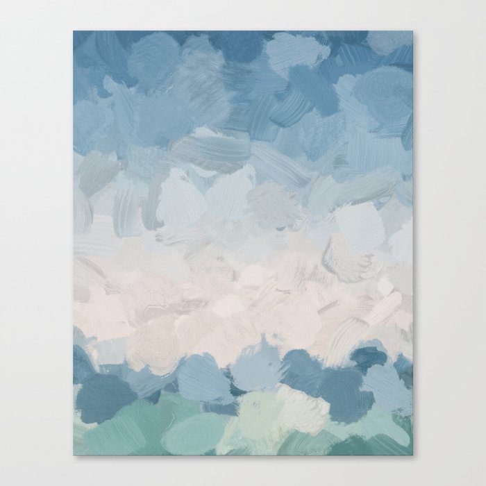 Mint Blue Aqua Sky Ocean Abstract Art Painting Clouds Water Waves