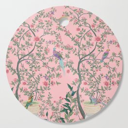 Chinoiserie Pink Fresco Floral Garden Birds Oriental Botanical Cutting Board