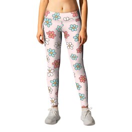 Happy Daisy Pattern, Cute and Fun Smiling Colorful Daisies Leggings
