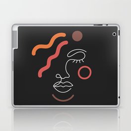 African woman in a line art style with abstract shapes. Isolated on black. Laptop Skin