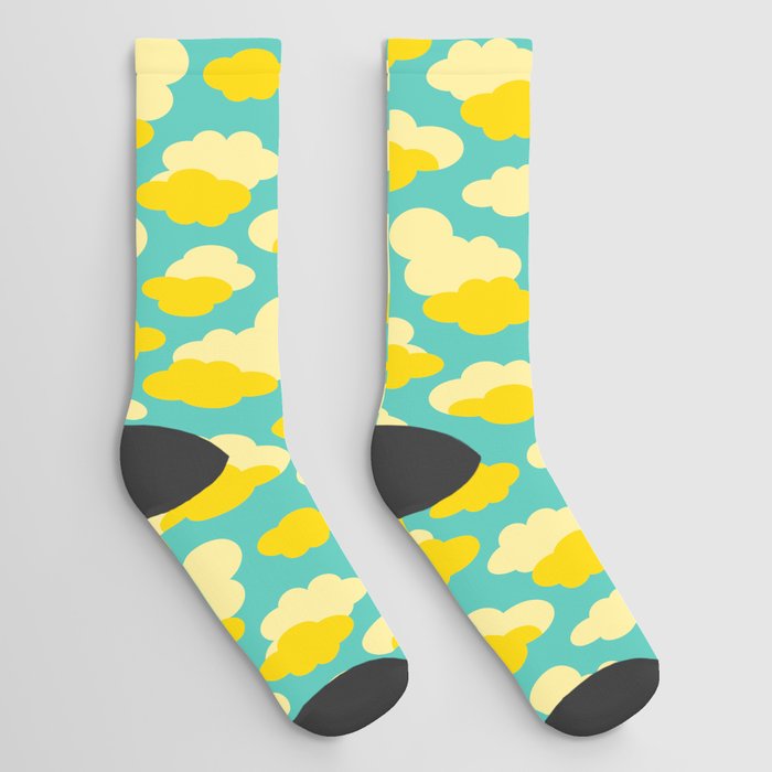 DAYDREAM FLUFFY YELLOW AND CREAM CLOUDS IN A TURQUOISE SKY Socks