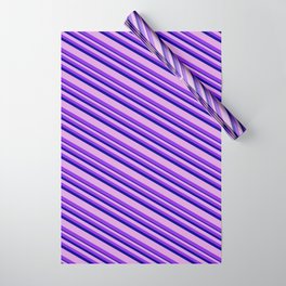 [ Thumbnail: Plum, Purple & Dark Blue Colored Lines Pattern Wrapping Paper ]