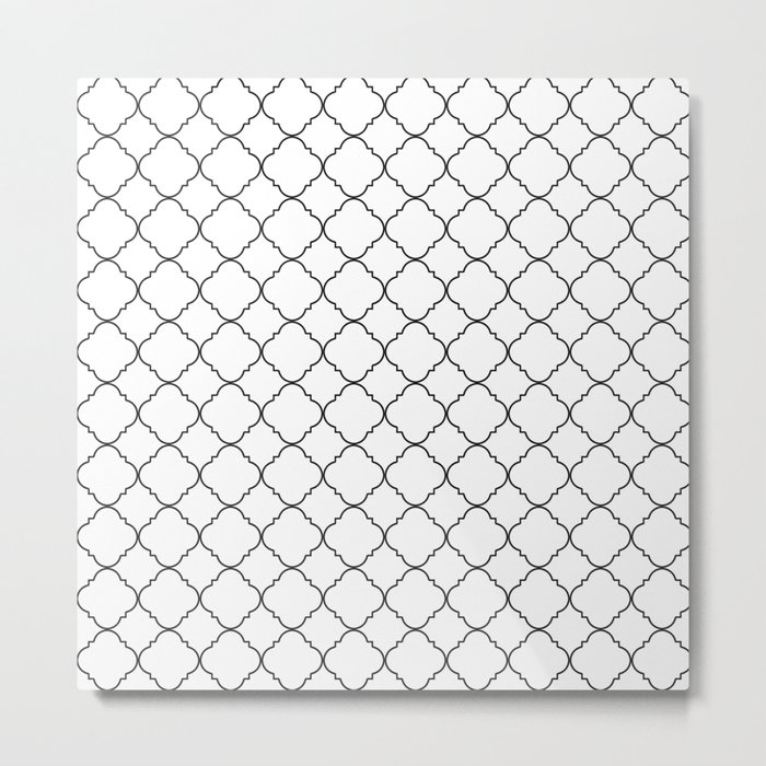 White And Black Moroccan Geometric Windowpane Check Stripe Lines Minimalist Stripes Line Drawing Metal Print