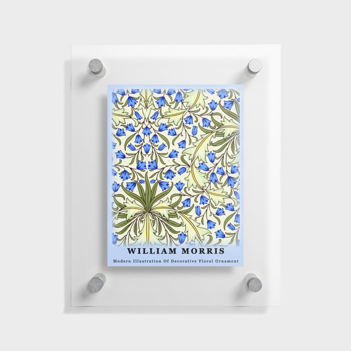  Modern William Morris Blue Floral Leaves Pattern  Floating Acrylic Print