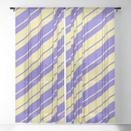 [ Thumbnail: Tan and Slate Blue Colored Lines/Stripes Pattern Sheer Curtain ]