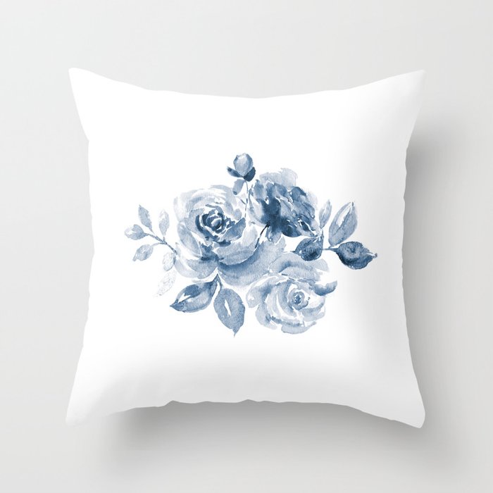 Blue And White Rose Bouquet Throw Pillow By Handandheartdesigns Society6